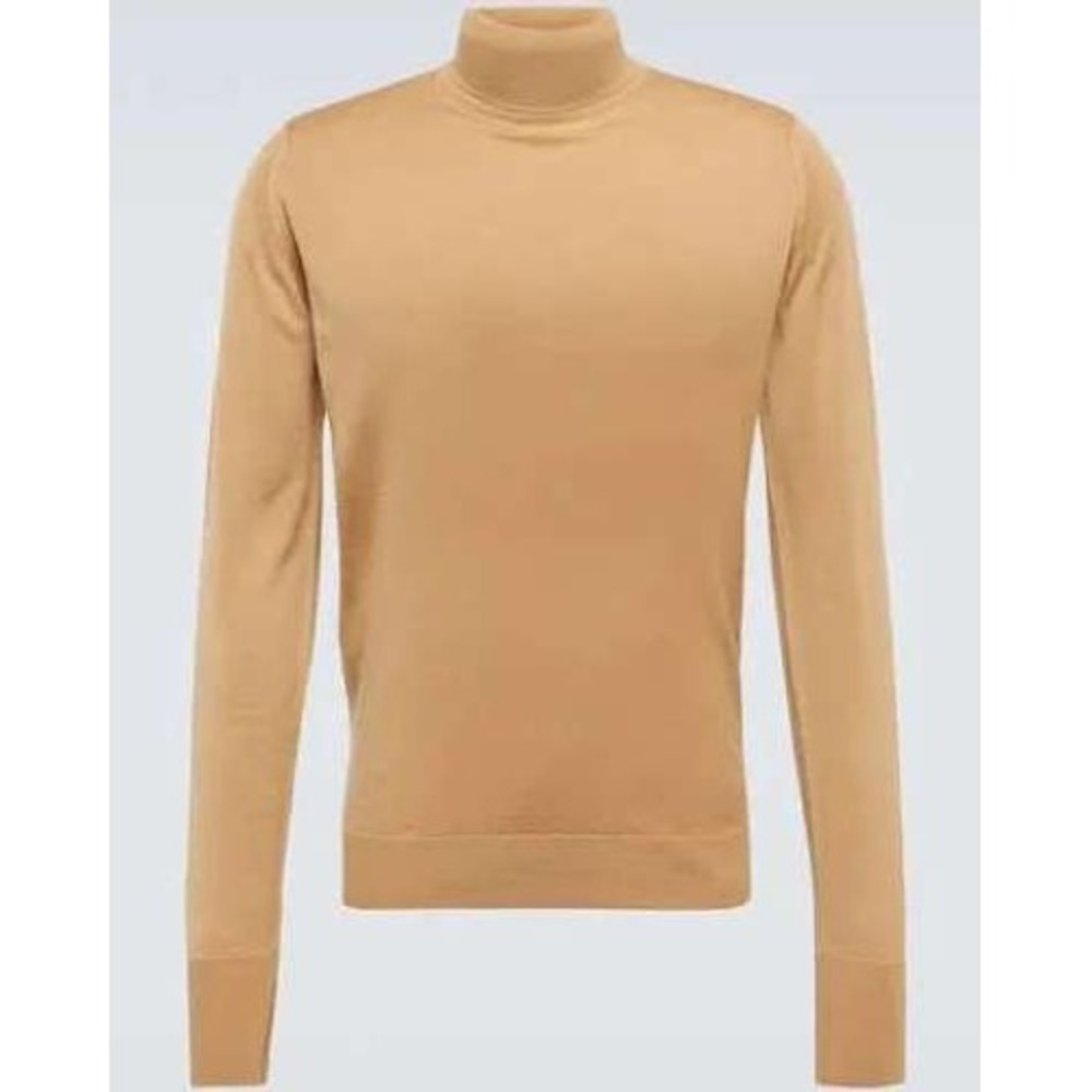 John Smedley Richards Pullover LS Merino Wool‎ Turtleneck Sweater M Light Camel